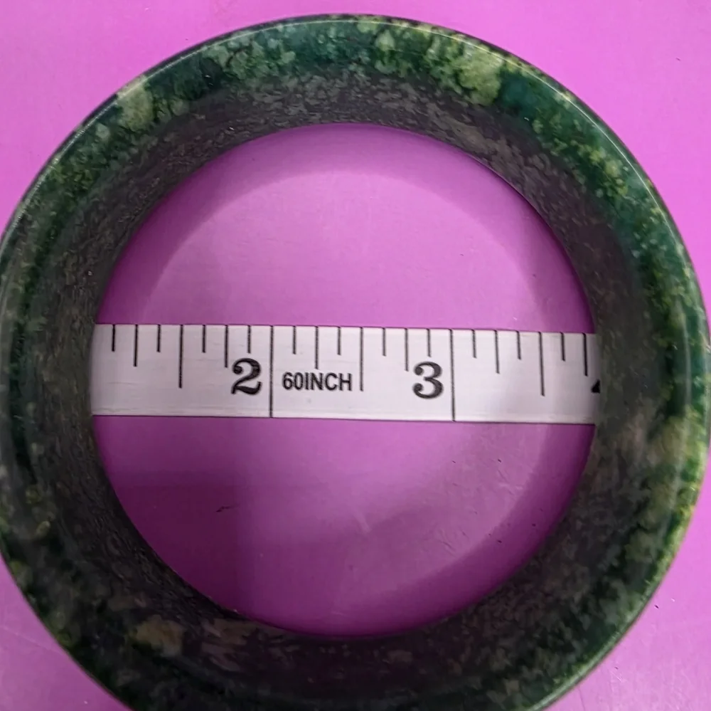 Estate Chinese Green Jade Wide Bangle Bracelet - Picture 6 of 9